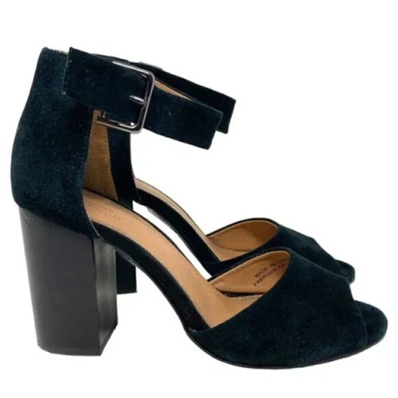 Urban Outfitters Black Suede Leather Ankle Strap Open Toe Block Heels - Size 7 - Picture 3 of 8
